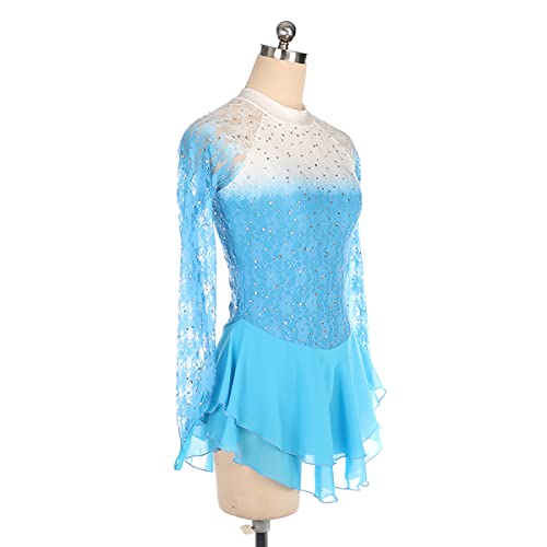 kzytamz Vestido feminino adulto patinação no gelo manga longa gradiente multicores strass competição