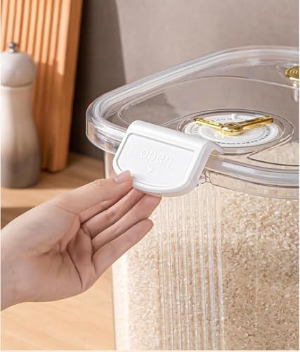 Image of Airtight Rice Storage Container with Measuring Cup, 10kg Large Grain Bin, BPA-Free Clear Food Storage Container for Rice, Flour, Cereal & Pulses, Moisture-Proof Flip Lid Pantry Organizer