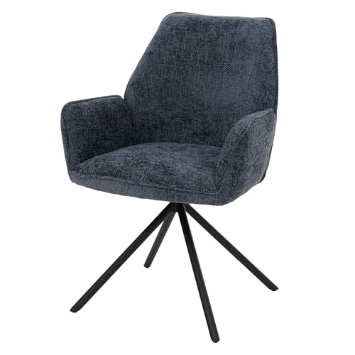 Mendler Chaise de Salle à Manger HWC-G67 Chenille Öko-Tex MVG Bleu foncé