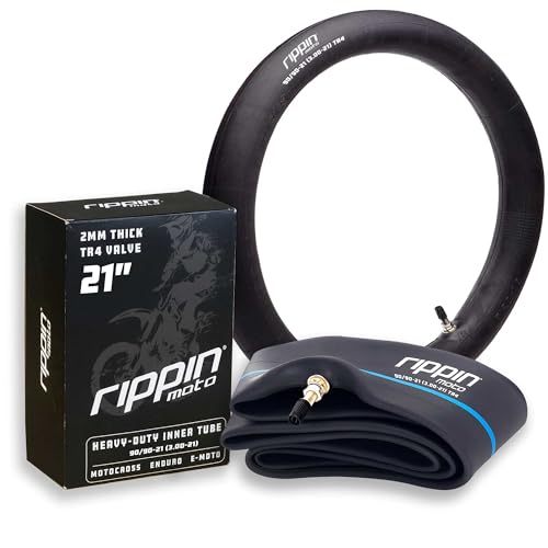 Rippin Moto 90/90-21 (2.75/3.00-21) Performance Duty Natural Rubber Motorcycle Inner Tube 2mm Thick TR4 Valve Stem Fits 80/100-21 & 100/80-21 Dirt Bike Tires for Motocross Enduro & E-Moto