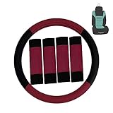 FH Group FH2033 Modernistic Steering Wheel Cover and Seat Belt Pads (Burgundy) – Universal Fit for Cars Trucks & SUVs