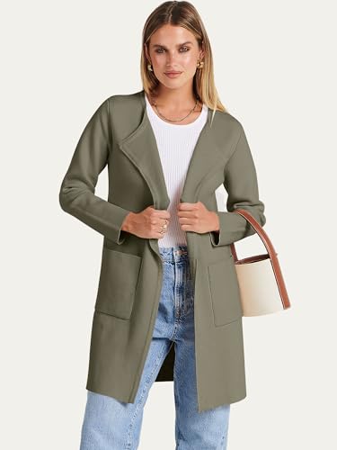 ANRABESS Womens Cardigan Sweater Open Front Knit Long Coatigan Dressy Casual Jacket Coat 2025 Fall Outfits Classy Clothes Olive Green Medium - Thumbnail 5