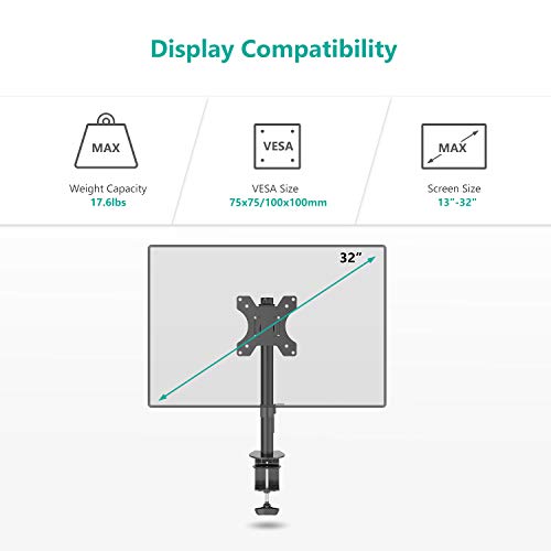 Image of WALI Single LCD Monitor Fully Adjustable Desk Mount Stand Fits One Screen 13 to 32 inch, 17.6 Lbs. Weight Capacity per Arm (M001LM), Black