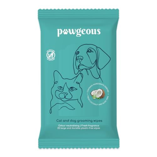 Pawgeous Toallitas de aseo para gatos y perros, totalmente naturales, sin plástico, biodegradables, fabricadas en el Reino Unido, extragrandes, duraderas, para uso diario