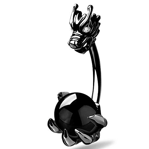 OUFER Belly Button Rings Dragon Head and Claw Catch Natural Gem 316L Stainless Steel Belly Rings Navel Jewelry Rings