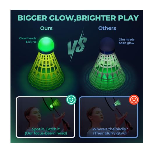 Image of Premium LED Badminton Shuttlecock 12 Pcs Pack, Glow in The Dark Light Up Birdie for Night Play, Durable Nylon Plastic Shuttle for Indoor Outdoor Games, Red Green LED for Kids & Adults