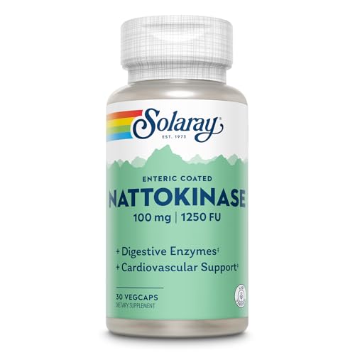 Image of SOLARAY Nattokinase Supplement 1250 FU for Men & Women - Digestive Natto Enzymes, Heart Health & Circulation Support, Nattokinase Capsules 100 mg, Enteric Coated - 30 Veg Caps