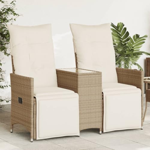 Fangmaliuyun Gartensofa 2-Sitzer mit Tisch Beige Poly Rattan...