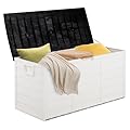 VINGLI 75 Gallon Resin Outdoor Deck Box, 75 Gallon Patio Storage Box with Side Handles, Lockable Storage Containers for Patio Furniture Cushions, Pool Accessories, Garden Tools, White