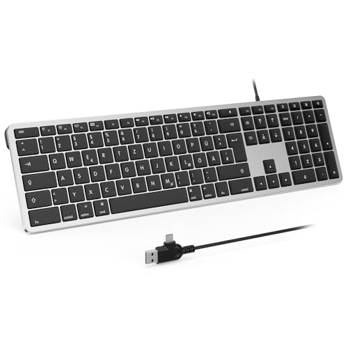 Seenda Teclado Mac Con Cable, Teclado Mac Con Cable Y Conector Tipo C Usb, Cable De Teclado Alemán Qwertz Imac Solo Para Mac Os Ios, Negro Y Plateado Seenda Teclado Mac Con Cable, Teclado Mac Con Cable Y Conector Tipo C Usb, Cable De Teclado Alemán Qwertz Imac Solo Para Mac Os Ios, Negro Y Plateado