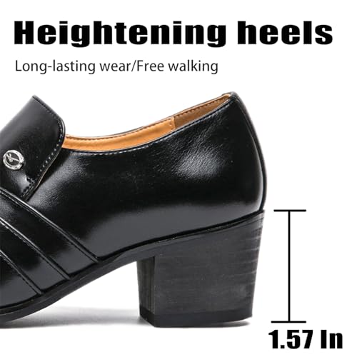 Men's Leather Pointed Toe Block Heels Slip-on Oxford Shoes Comfort Medium Chunky Heels Retro Low Top Dress Prom Shoes for Wedding Business Work Dating3