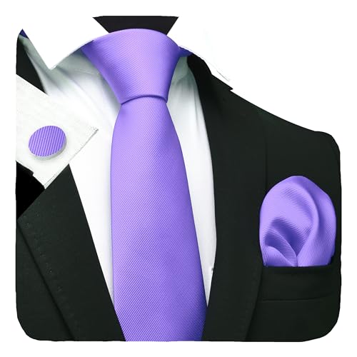 Image of GUSLESON 3.15 inch(8cm) Solid Color Necktie and Pocket Square Cufflinks Sets For Men + Gift Box