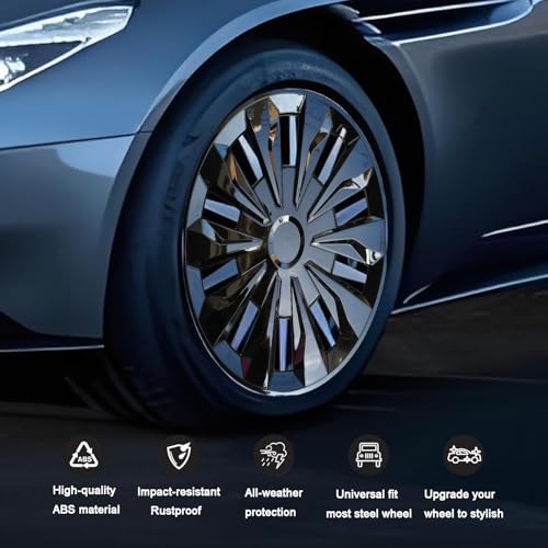 Image of Hubcap Wheel Cover Replacement R16 Hub Caps Universal-Fit Steel Wheel Rim Cover ABS Material Exterior Accessories for Car Truck SUV -Set of 4(16-inch,Black)