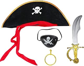 RichMoho Kids Pirate Captain Costume Accessories Halloween Pirate Accessories Pirate Fancy Dress Accessories Pirate Captain Cosplay Accessories for Pirate Theme Party 4Pack Pirate Accessories