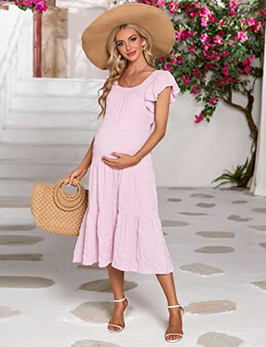 Kojooin Women's Maternity Casual Maxi Dress Square Neck Halter Photography Dress For Baby Shower Pink M #TOP1