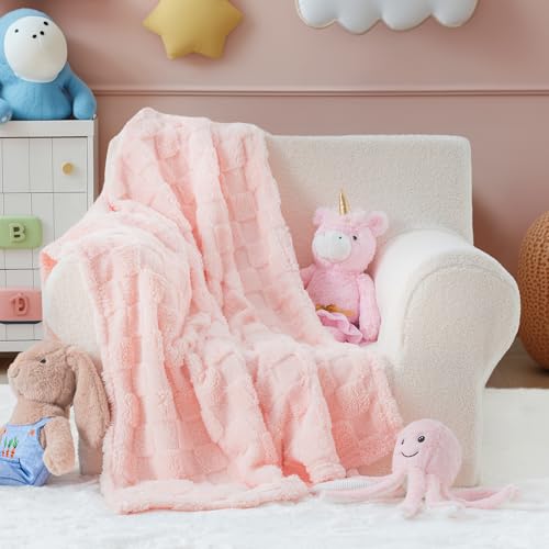 Image of Checkered Baby Blankets Double-Sided Fleece Plush Baby Blankets for Girls, Lightweight Soft Cozy and Warm Newborn Receiving Throw for Bed, Crib, Couch, Sofa 30 x 40 Inches, Pink