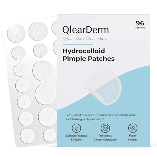 QlearDerm Pimple Patches 96 Hydrocolloid Acne Spot Patches 4 Sizes Invisible Fast-Acting Blemish Cover Stickers Vegan & Cruelty-Free Korean Skincare