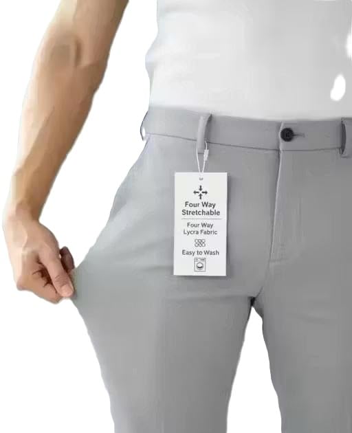 Image of Men's Blend Designer Formal Trousers - Trending Smart Fit Office Pants | Elastic Waistband