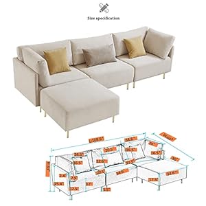 Familymill 108'' L Shaped Modular Sectional Couch Set - L Shape Modern Convertible Sofa Couch with Reversible Chaise, Ottoman and Pillows for Living Room (Beige) Familymill 108 L Shaped Modular Sectional Couch Set L Shape Modern Convertible Sofa Couch with Reversible Chaise Ottoman and Pillows for Living Room Beige