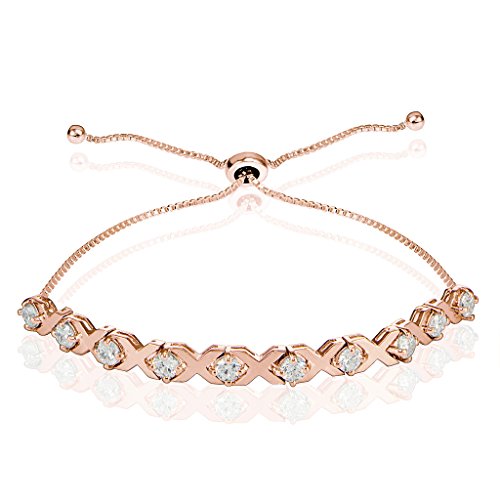 Image of Hoops & Loops Rose Gold Flashed Silver Cubic Zirconia XO Design Adjustable Bracelet