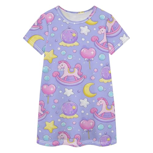 Vestidos casuales para niñas de 2 a 8 años con estampado de caballo balancín