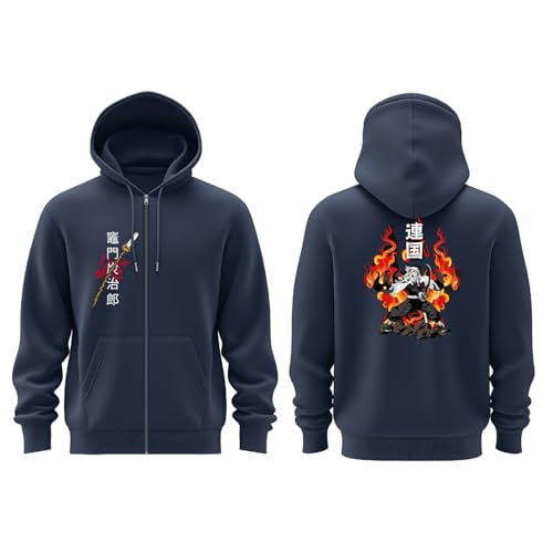 Image of Anime Zipper Hoodie for Men Stylish | Regular Fit Demon - Slayer Printed Hoodie | Cotton Fleece Long Sleeve Zip Up Hoodie Sweatshirts