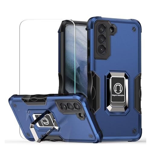 HAONANDE Funda para OPPO A15 4G/A15S/A35 2021/A16K,Carcasa Militar Armor Hard PC Antigolpes Protectora Case con Metálico Soporte de Anillo, 1*Protector de Pantalla de Cristal Templado Azul
