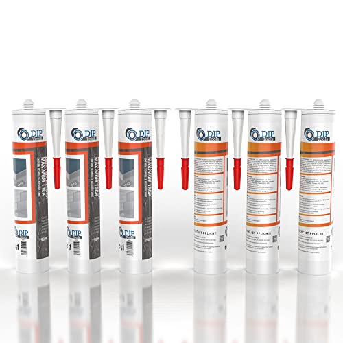 DIP-Tools Montagekleber extra stark I Kleben statt Bohren - Kleber für innen und aussen - wasserfest für Fließen Sockelleisten Metall - Styroporkleber Steinkleber Baukleber Badkleber (6x290ml, weiß) Cover