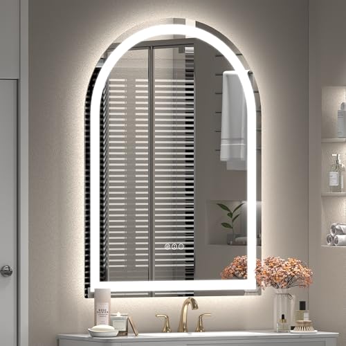 Image of Arched LED Bathroom Mirror 20x28 Inch with Backlit and Frontlit