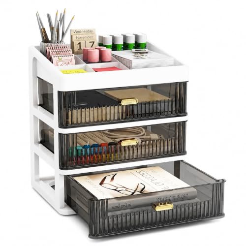 Image of JD Fresh 3 Layer Makeup Storage Organizer /Plastic Large Cosmetic Storage Box with Transparent Drawer /Vanity Countertop Skincare Organiser for Makeup, Perfume, Brushes & Beauty Accessories