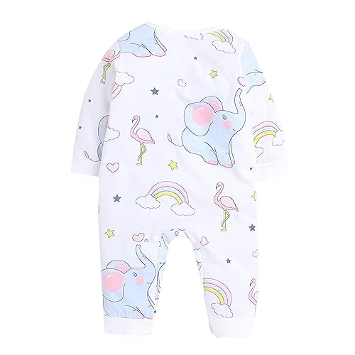 Image of Hopscotch Unisex Cotton Animal Print Full-Sleeve Romper In White Color