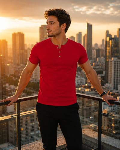 Image of London Hills T Shirt for Man | Men Henley Neck Tshirts | Tshirt Shirts Men | Gym T Shirts for Mens Workout T-Shirts for Man Cotton Stylish Henly Neck T Shirt Half Sleeve Regular Fit Solid Multicolour