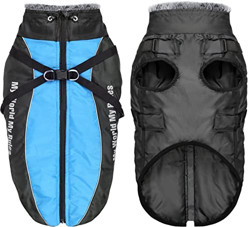 Abrigos de invierno Taglory para perro, abrigo reflectante impermeable para clima frío, chaqueta con cremallera para perro con cuello peludo para perros medianos, grandes y extragrandes, azul, XXL Cover