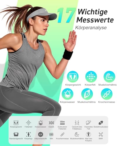 INSMART Personenwaage Digital, Waage personen mit Bluetooth, Körperfettwaage für BMI, Gewicht, Körperfett, Pulsschlag, Muskelmasse, Wasser, Protein, Skelettmuskel, Knochengewicht, BMR, usw.
