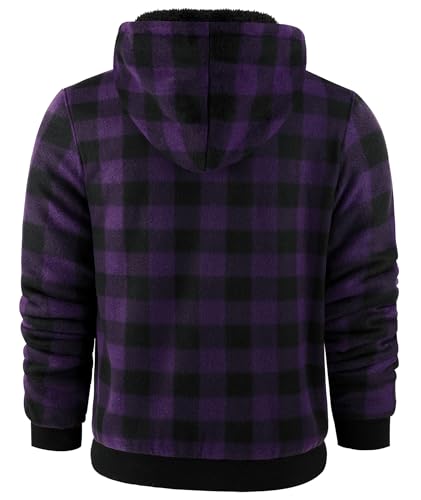 Mens Plaid Hoodies Winter Zip Up Fleece Jacket Sherpa Fleece Lined Warm Flannel Jacket Coat2