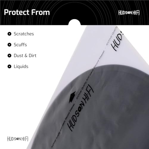 Image of Hudson Hi-Fi Anti-Static Vinyl Record Sleeves - Durable Clear Disc Sleeves- Protect Your LP Albums from Scratches, Dust & Dirt - Acid-Free Rice Paper Disc Covers, 50x Inner Sleeves