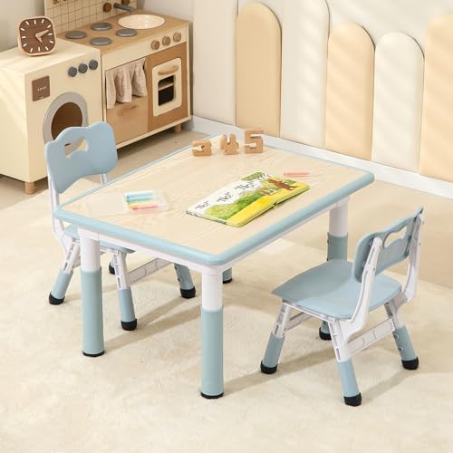 Amazon.com: Hulaibit Toddler Table and 2 Chairs, Height-Adjustable Kids ...