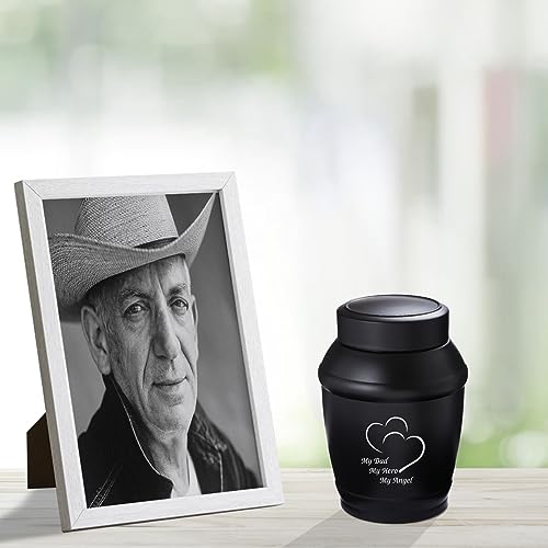 Image of 5.7 inch Medium Cremation Urns for Human Ashes Adult Male Dad Men,Black Heart Urns for Human Ashes