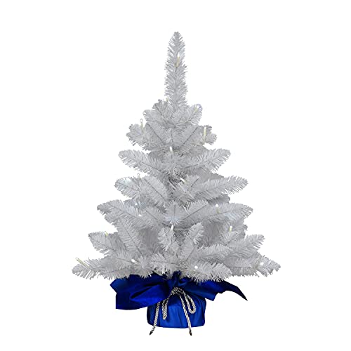 Puleo International Pre Lit 2 Table Top Artificial Christmas Tree with 35 Lights in Blue Sac White