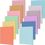 PerKoop 12 Pack 600 Sheets Colored Lined Paper Bulk Wide Ruled 8 x 10.5 Inches, Pastel Loose Leaf Notebook Paper 3 Hole Punched Filler for Classroom Supplies Christmas Operation Gifts(Sweet Color)