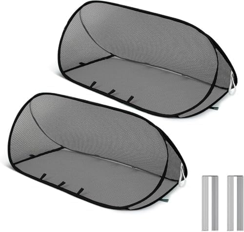 Pop Up Mesh Plant Cover, Foldable Garden Fruit Cages, Portable Plant Protection Tent with 12 Ground Pegs, Garden Insect Netting for Vegetable Strawberry Flower (2, Black)
