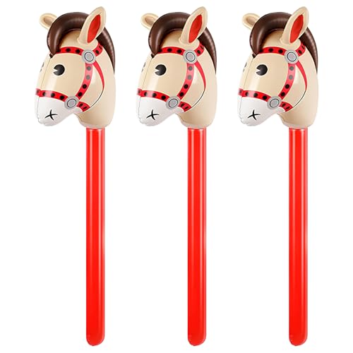 3 Stück Aufblasbares Stabpferd,Cosswe Aufblasbares Pferd Luftballon,für...