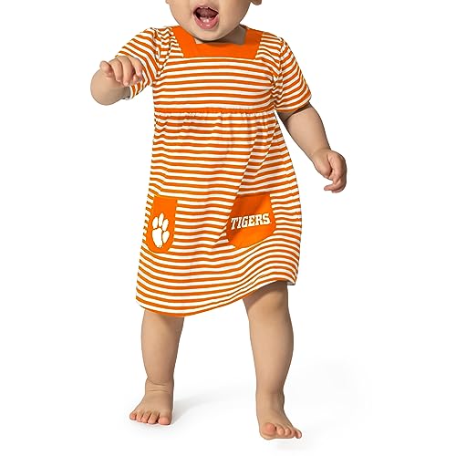 Image of Little King NCAA Infant Girls Short Sleeve Striped Dress with Pockets-100% Cotton-Sizes 6M, 12M and 18M