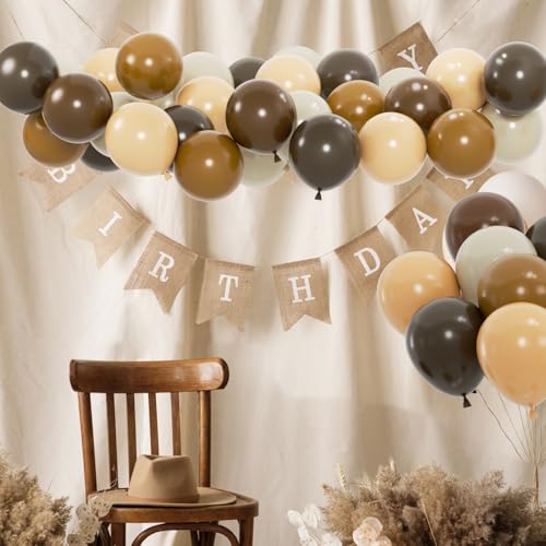Image of 100pcs Brown Balloons Set - 12 Inch Dark Brown, Coffee, Sand White & Neutral Balloons for Boho, Safari, Cowboy, Bridal Baby Shower, Graduation Party Decoration (with 2 Ribbons)
