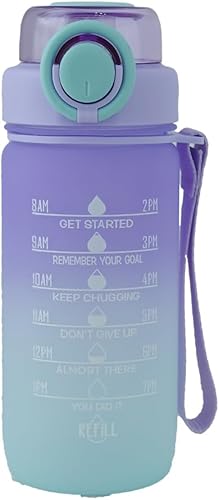 Miniatura 1 de ZZT Botellas de agua de 20 onzas con marcador de tiempo para beber y pajilla, botella de agua con palabras motivacionales, a prueba de fugas,
