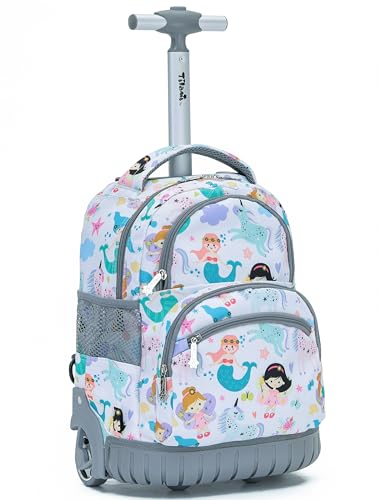 TILAMI ローリングバックパック 16インチ 車輪付きノートパソコンバックパック 女の子/男の子/学校用, マーメイド, 16 inches, デイパック バックパック