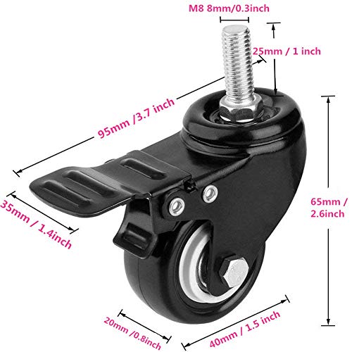 Onerbuy 4 Roulettes à roulettes à double verrouillage, Roulettes pivotantes robustes avec freins Remplacement pour remorque industrielle, Meubles de maison, Armoire de table de bureau(1.5 1 cm M8 (Stem)