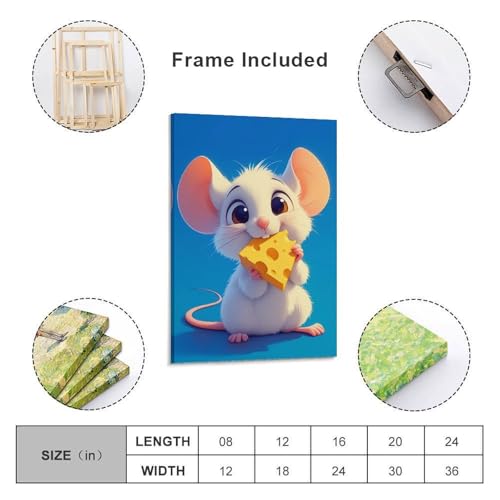 Dibujo de queso moderno en lienzo de ratón de acuarela para colgar en habitaciones infantiles 2