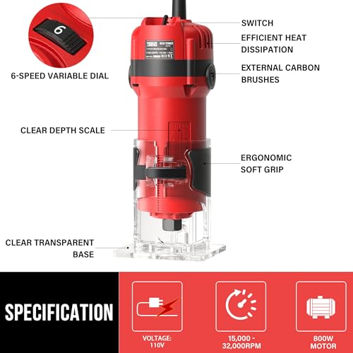 image for TEENO Router Tool, 6.5 Amp 1.25 HP Compact Wood Router Tool for Woodwo