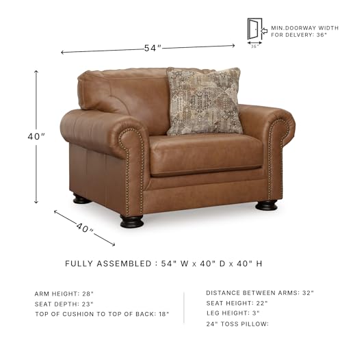 Image of Signature Design by Ashley Carianna Oversized Leather Accent Chair, Caramel | Top-grain leather seating, Durable faux leather outer panels, Extra-wide 54 in frame, Traditional living room style